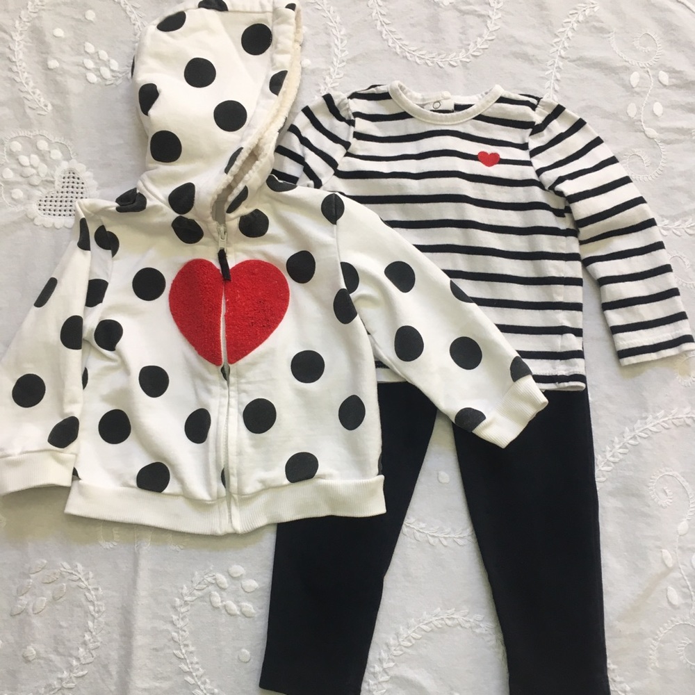 Red Heart ❤️ 3PC Set, Striped Top, Pant & Jacket
